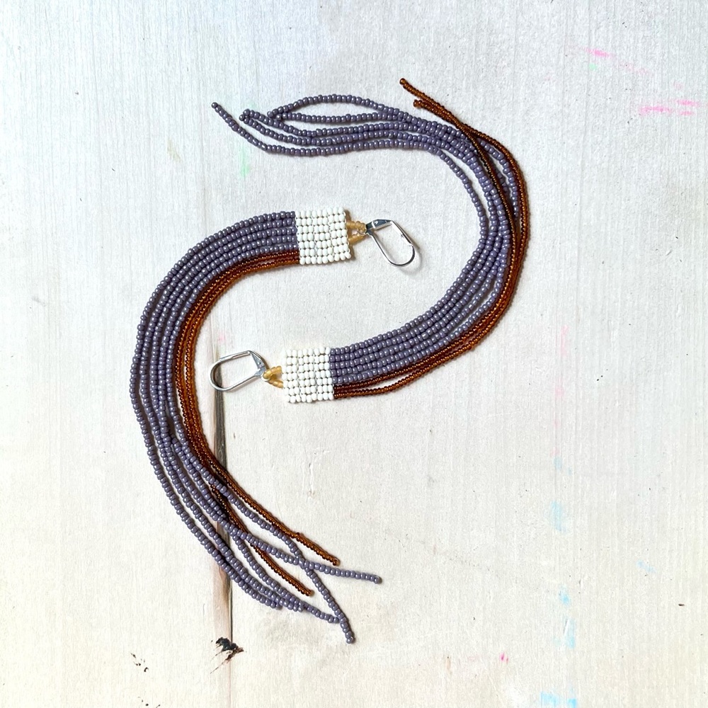 HANDMADE GLASS EARRINGS | Double Beacon Handwoven Earrings in Heather + Gorse